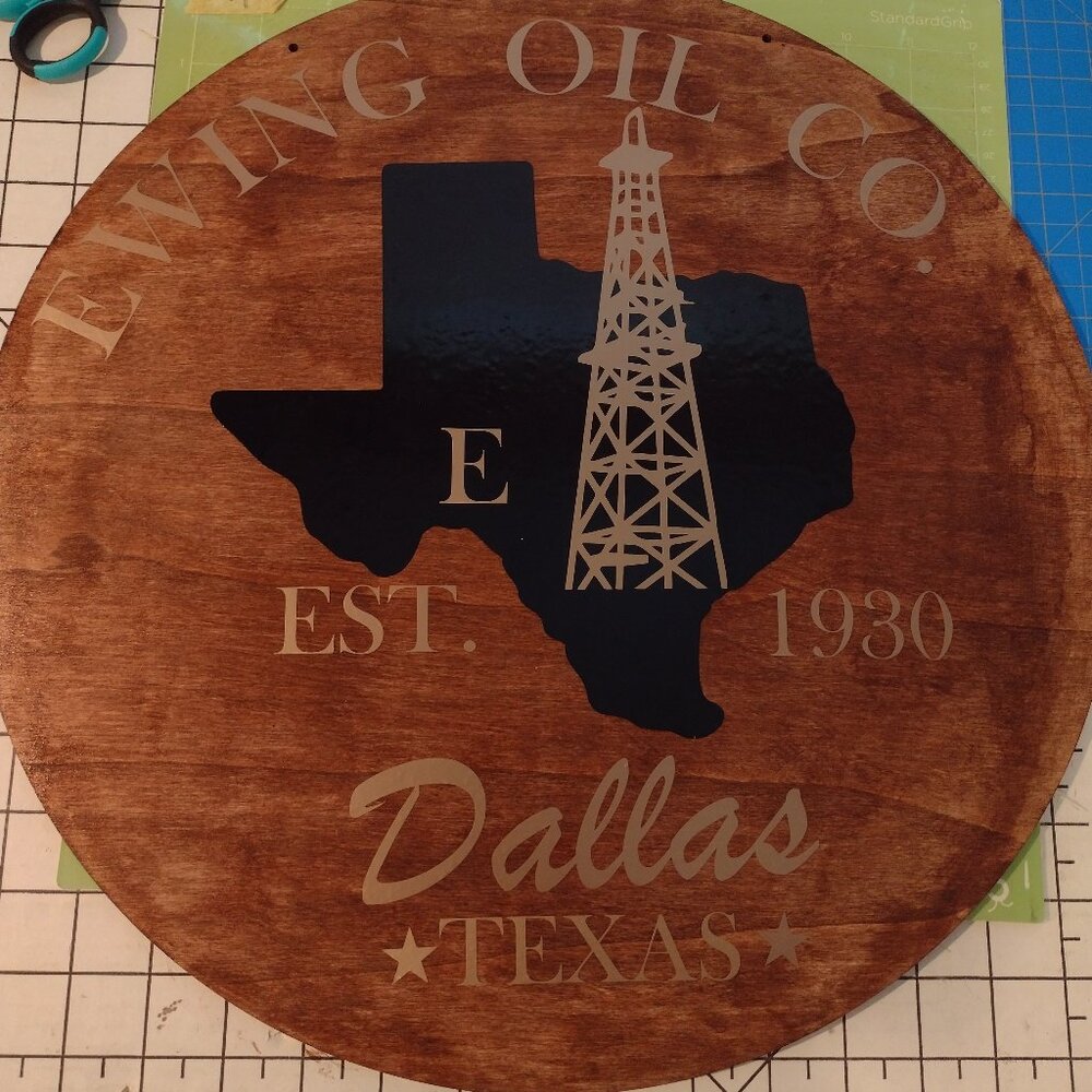 handmade wooden Ewing Oil sign new